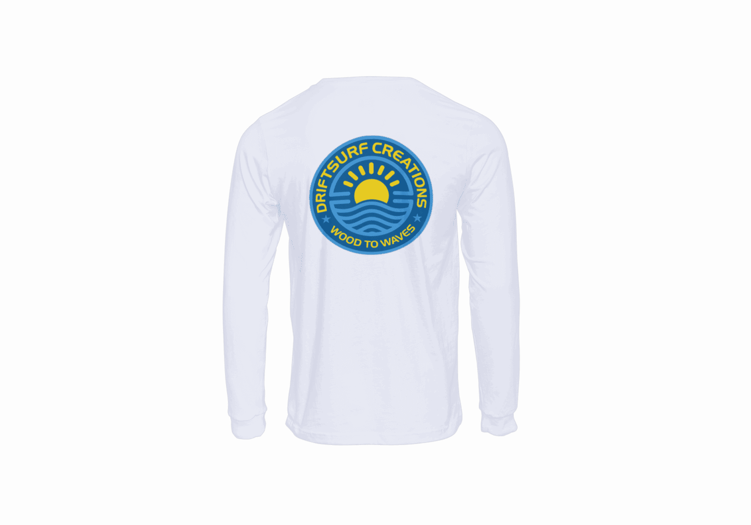 White long-sleeve shirt with surf logo. White long-sleeve shirt with surf logo.