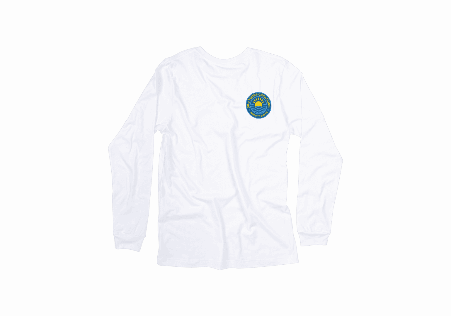 White long-sleeve shirt with colorful logo. White long-sleeve shirt with colorful logo.
