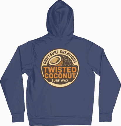 Blue hoodie with "Twisted Coconut" logo.