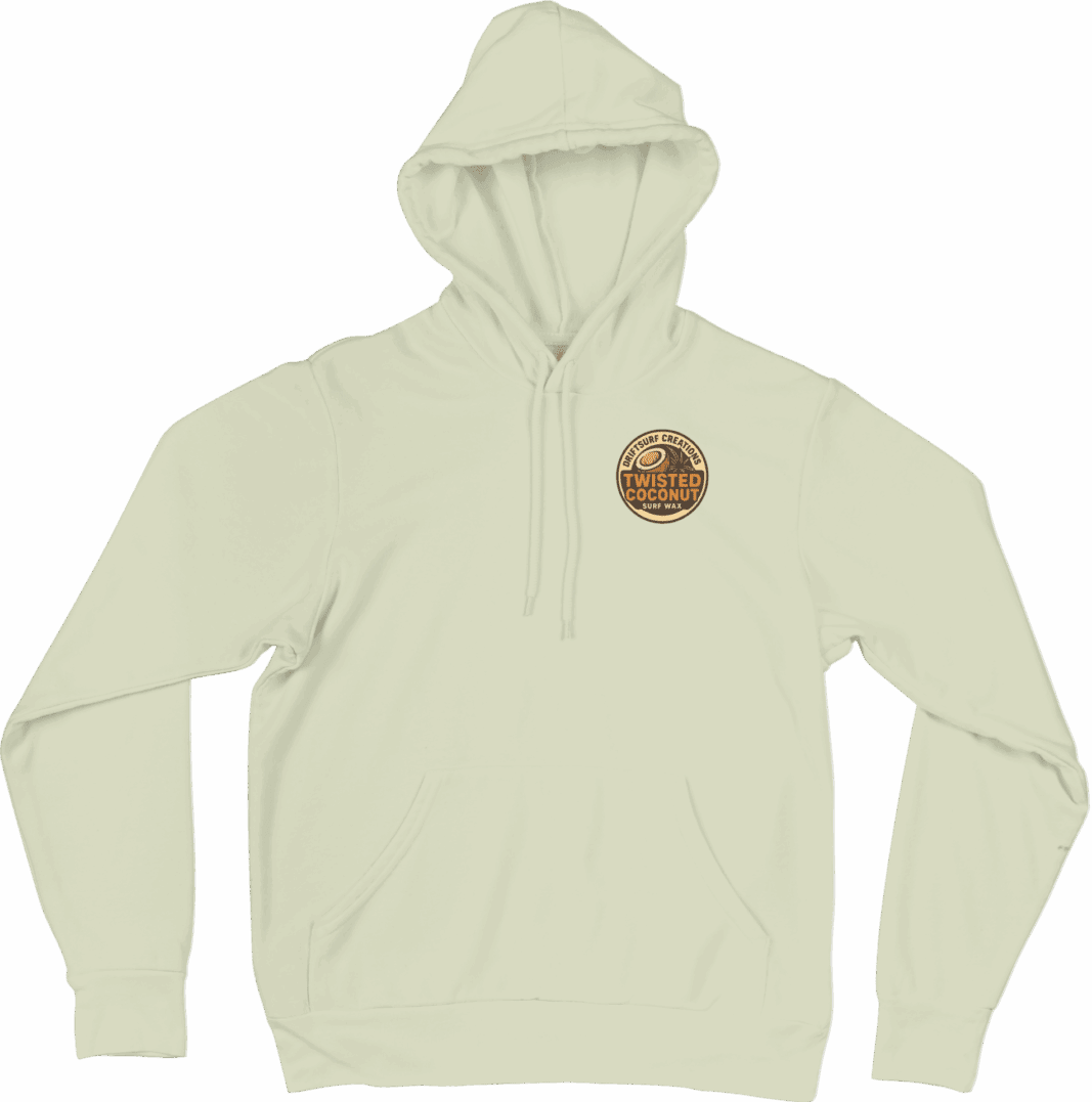 Cream hoodie with front logo design.