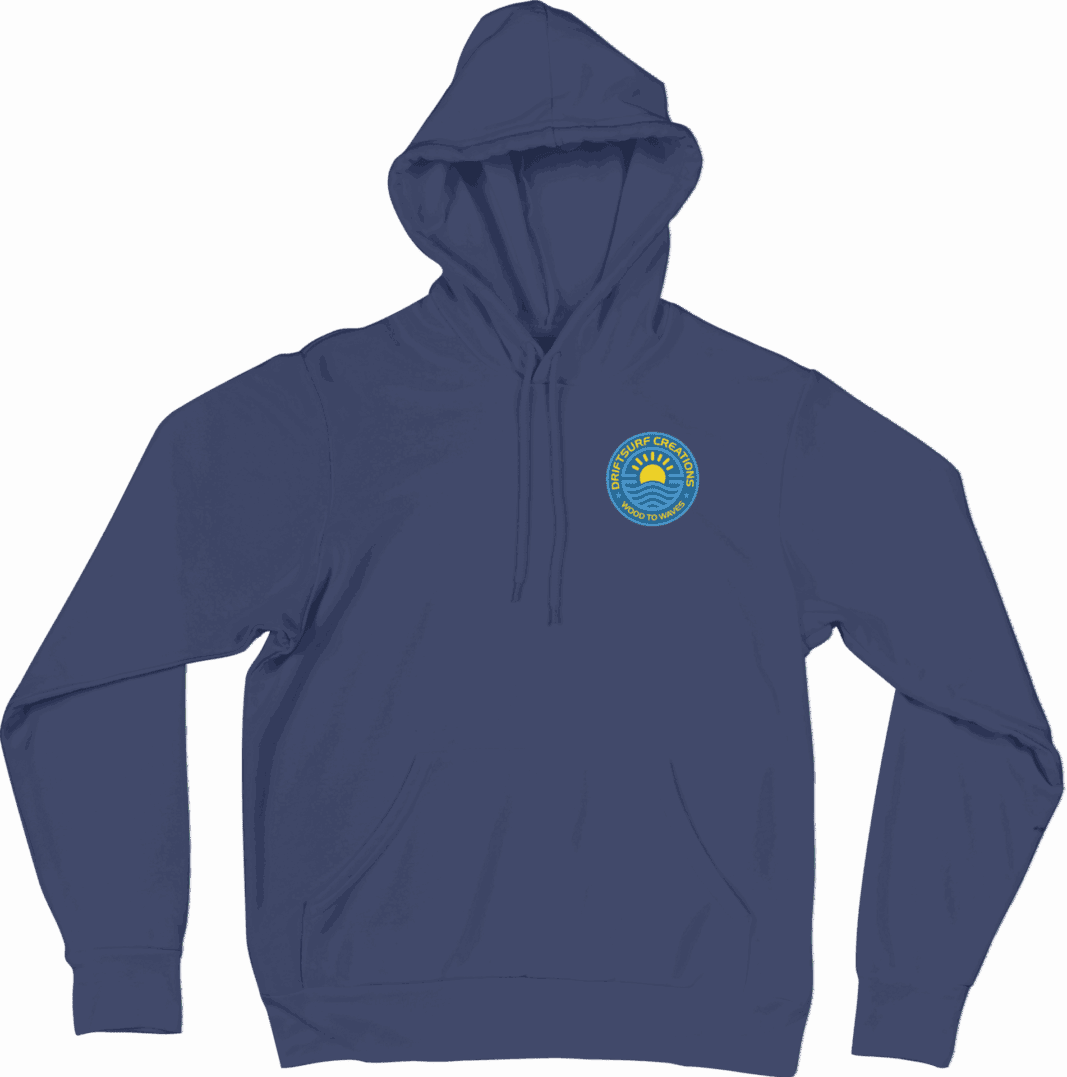 Blue hoodie with round embroidered logo. Blue hoodie with round embroidered logo.