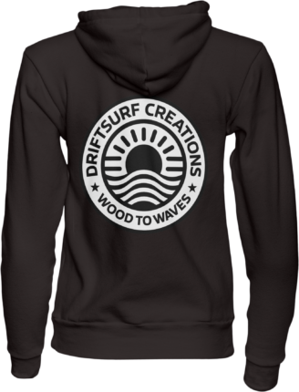 Black hoodie with DriftSurf Creations logo.