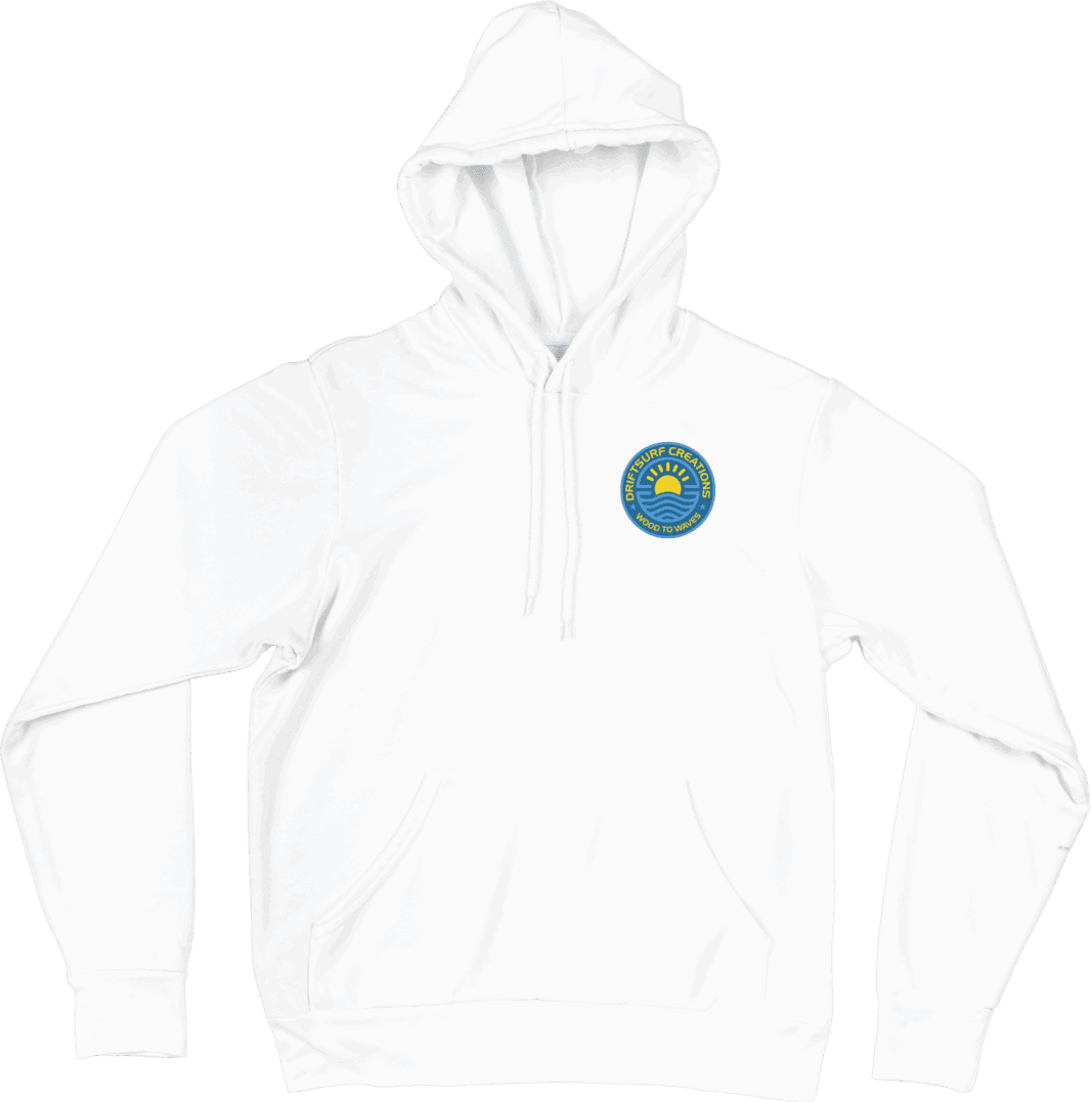 White hoodie with colorful circular logo. White hoodie with colorful circular logo.